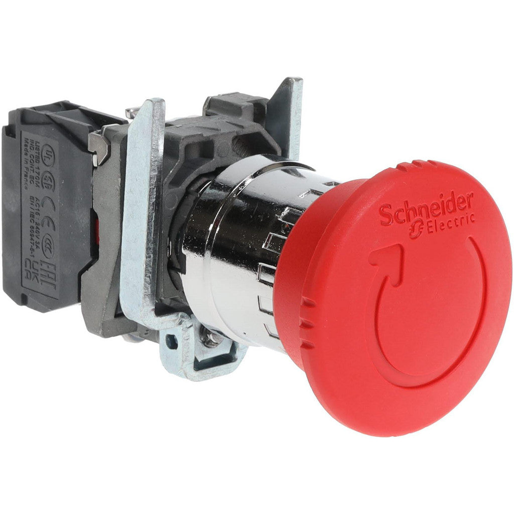 Schneider Electric XB4BS8442 Push-Button Switch: 22 mm Mounting Hole Dia, Trigger Action