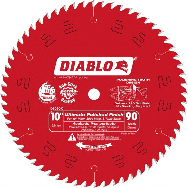 DIABLO D1090X Wet & Dry Cut Saw Blade: 10" Dia, 5/8" Arbor Hole, 0.087" Kerf Width, 90 Teeth