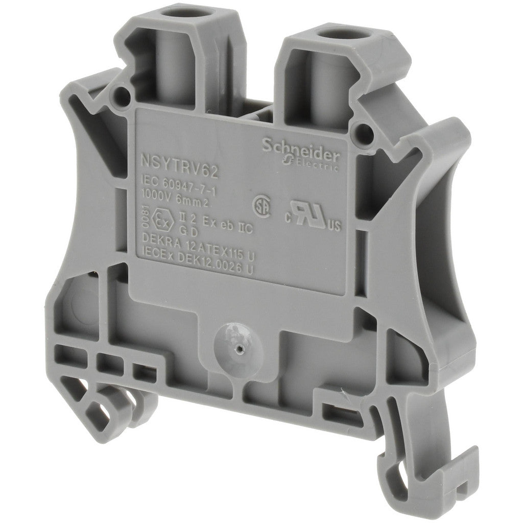 Schneider Electric NSYTRV62 1 Pole, 1,000 Volt, 57 Amp, -40 to 266°F, DIN Rail Mount, Polyamide Passthrough Terminal Block