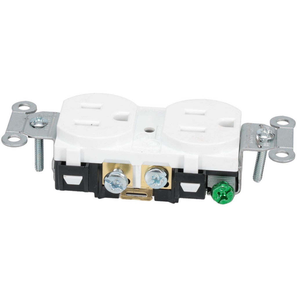 Hubbell Wiring Device-Kellems CR15WHI Straight Blade Duplex Receptacle: NEMA 5-15R, 15 Amps, Self-Grounding