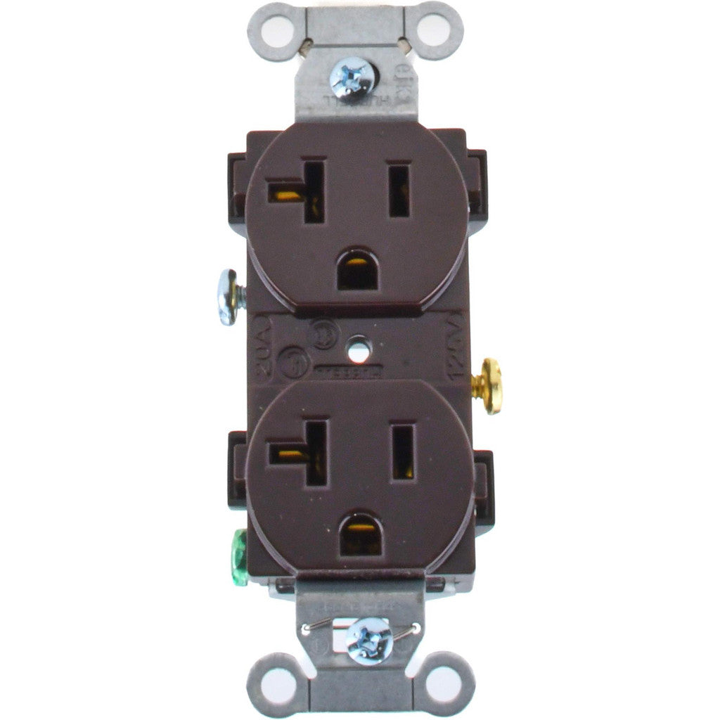 Hubbell Wiring Device-Kellems CR20 Straight Blade Duplex Receptacle: NEMA 5-20R, 20 Amps, Self-Grounding
