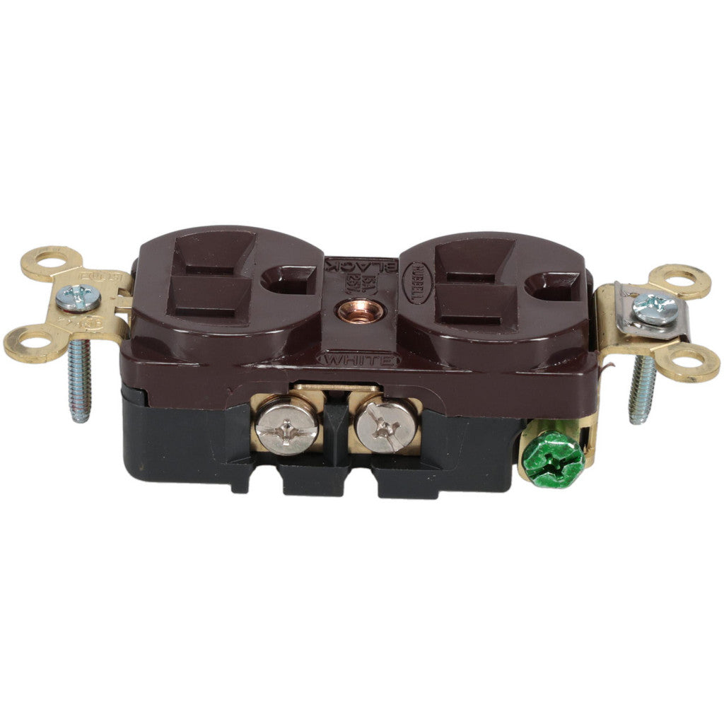 Hubbell Wiring Device-Kellems HBL5252 Straight Blade Duplex Receptacle: NEMA 5-15R, 15 Amps, Self-Grounding