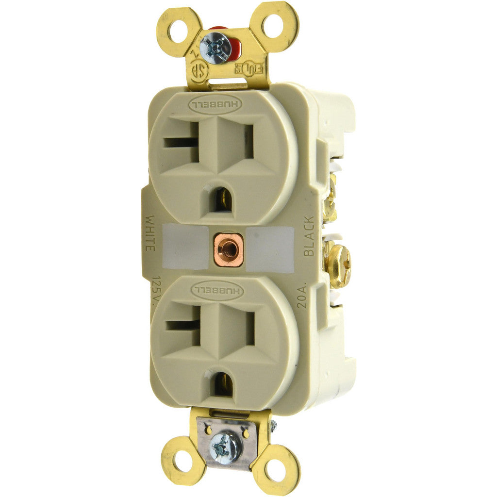 Hubbell Wiring Device-Kellems HBL5362I Straight Blade Duplex Receptacle: NEMA 5-20R, 20 Amps, Self-Grounding