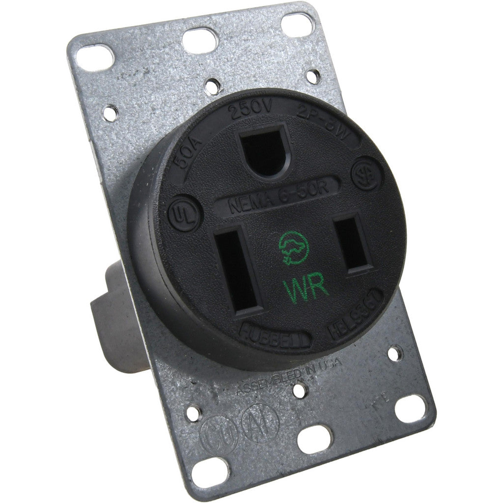 Hubbell Wiring Device-Kellems HBL9367 Straight Blade Single Receptacle: NEMA 6-50R, 50 Amps, Self-Grounding