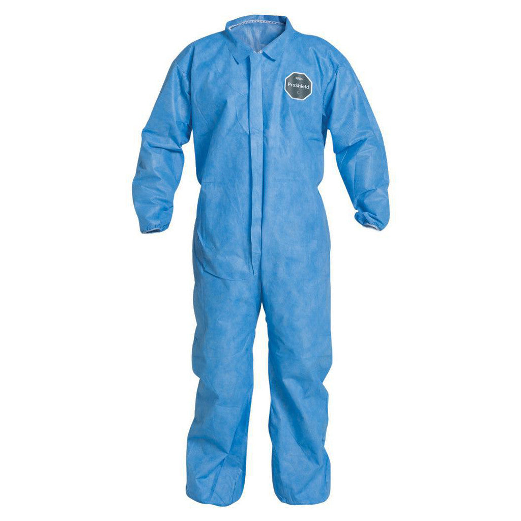 Dupont PB125SBU3X002500 Disposable Coveralls: Liquid & Splash Protection, Size 3X-Large, 1.3000 oz, ProShield 10, Zipper & Stormflaps Closure