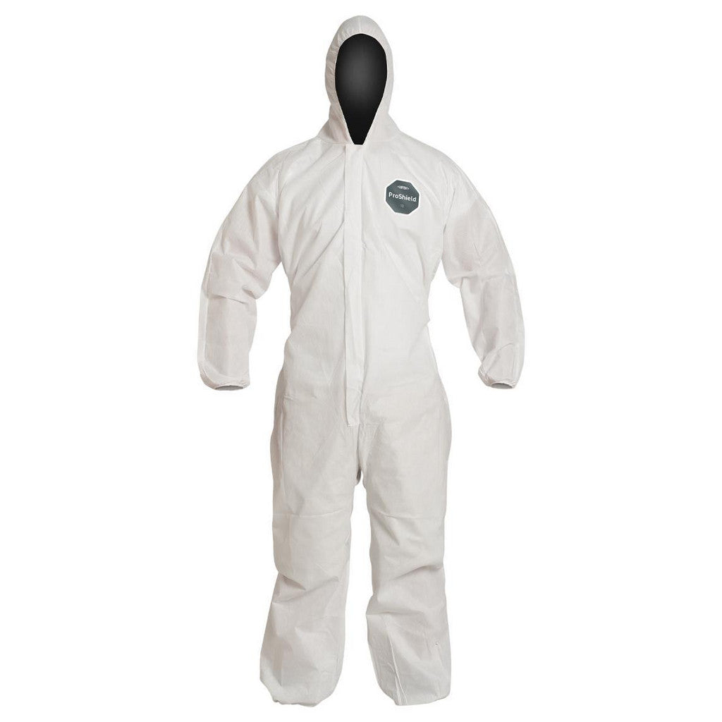 Dupont PB127SWH4X002500 Disposable Coveralls: Liquid, Splash & Abrasion Protection, Size 4X-Large, 1.3000 oz, ProShield 10 PB127SWH