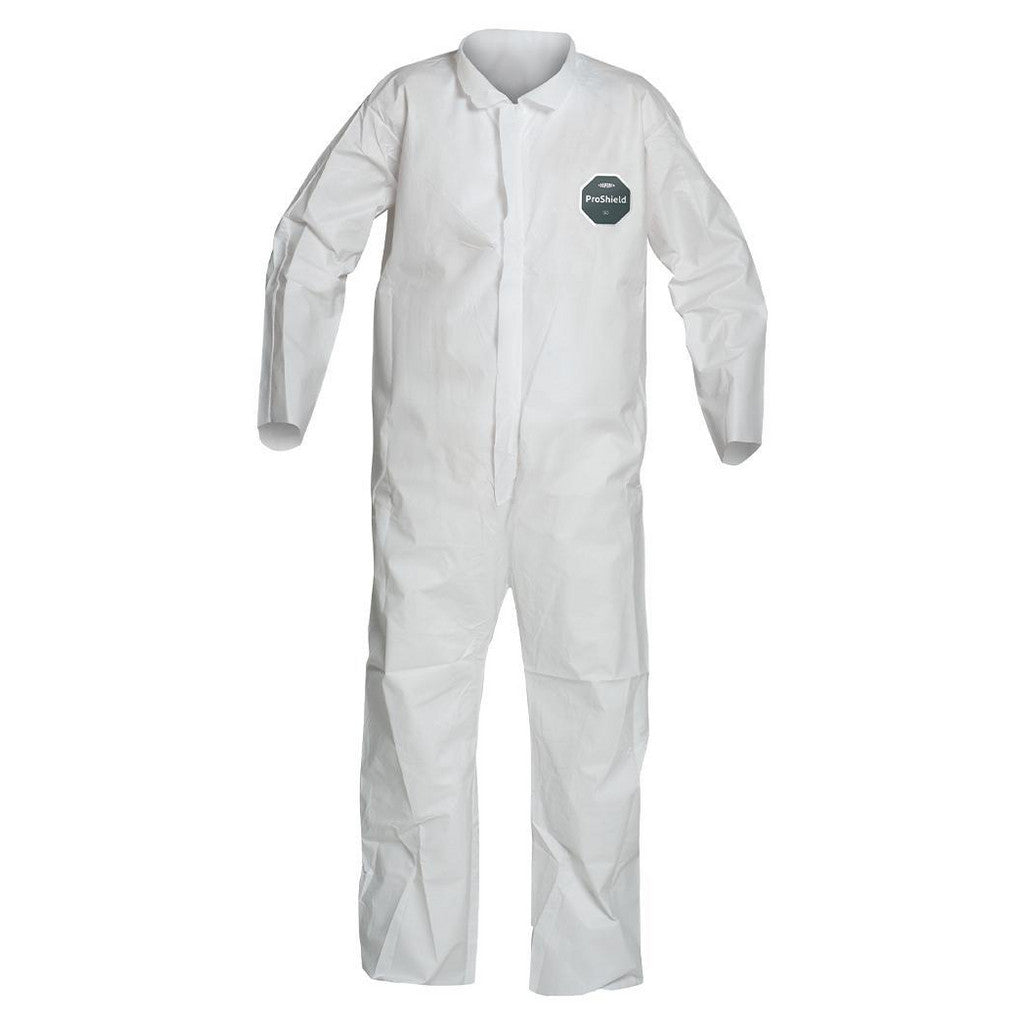 Dupont NB120SWHXL002500 Disposable Coveralls: Liquid & Splash Protection, Size X-Large, 1.5000 oz, ProShield 50, Zipper Closure