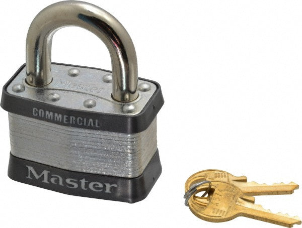 Master Lock 5 Padlock: Laminated Steel, Keyed Different, 2" Wide