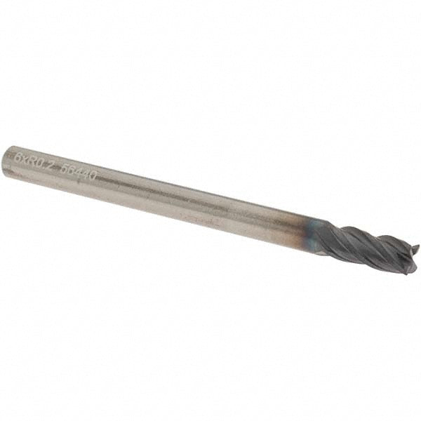 OSG HP434-2360 Corner Radius End Mill: 6.00 mm Dia, 13.00 mm LOC, 0.20 mm Corner Radius, 4 Flute, Solid Carbide