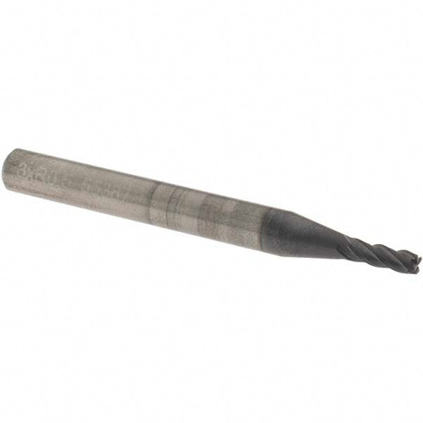OSG HP434-1182 Corner Radius End Mill: 3.00 mm Dia, 8.00 mm LOC, 0.50 mm Corner Radius, 4 Flute, Solid Carbide