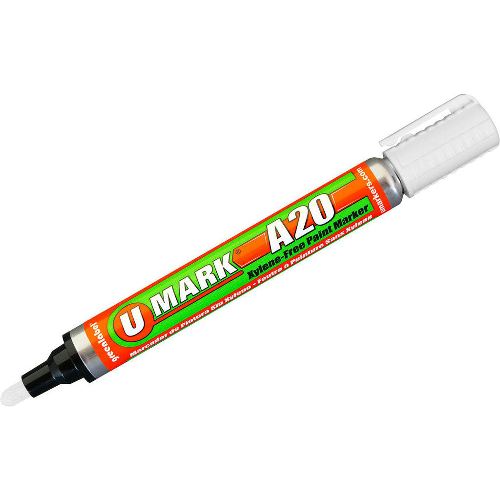 U-Mark 10705 Liquid Paint Marker: White, Alcohol Base, Fade Resistant, Water Resistant & Xylene-Free, Bullet & Chisel Tip