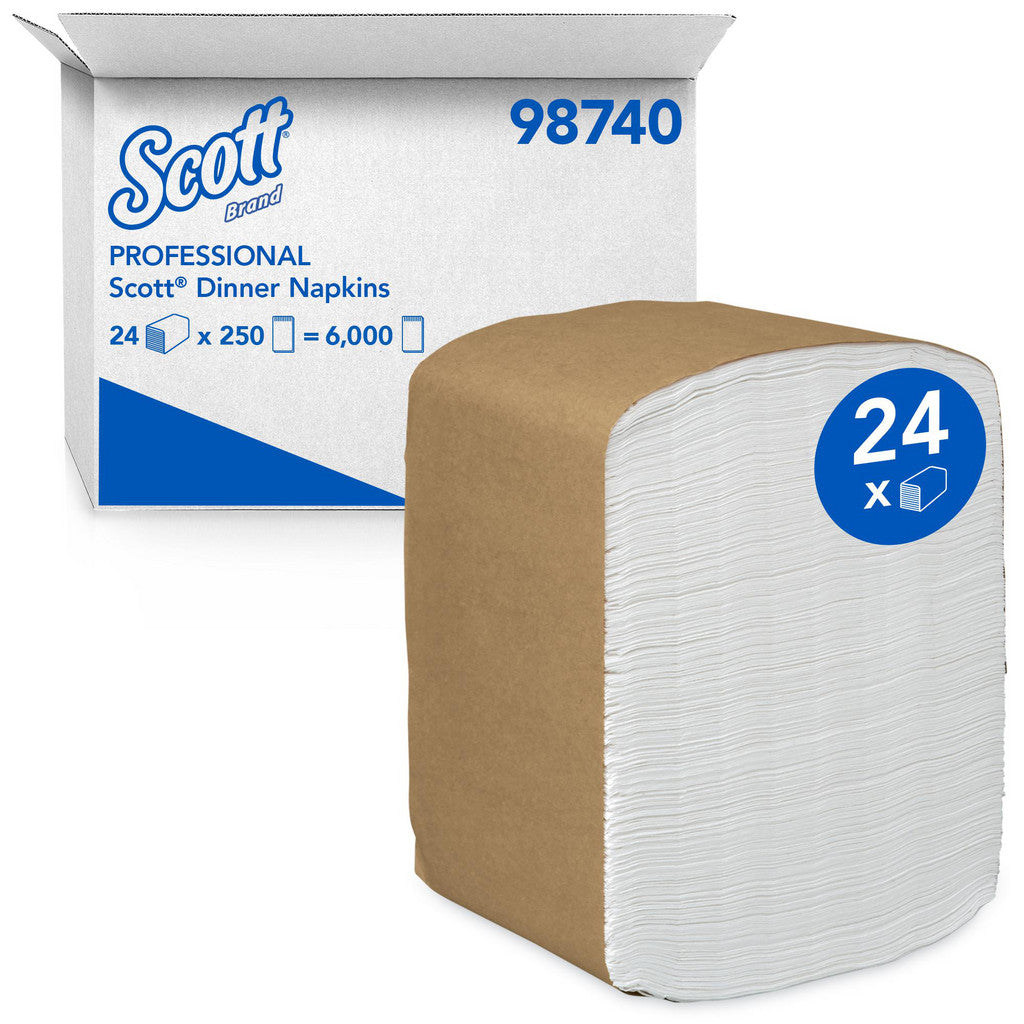 Scott 98740 Dinner Paper Napkins, Disposable, White, 1/8 Fold, 1-Ply, 12 x 13