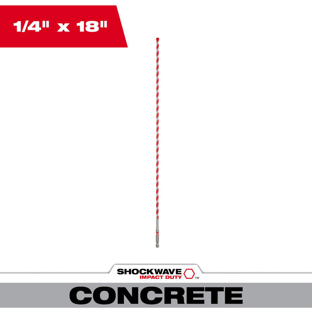 Milwaukee Tool 48-20-9013 Rotary Hammer Drill Bits; Drill Bit Size (Inch): 1/4; Shank Type: Hex; Drill Bit Material: Carbide; Shank Diameter (Inch): 1/4; Flute Length (Decimal Inch): 16.0000; Overall Length (Inch): 18