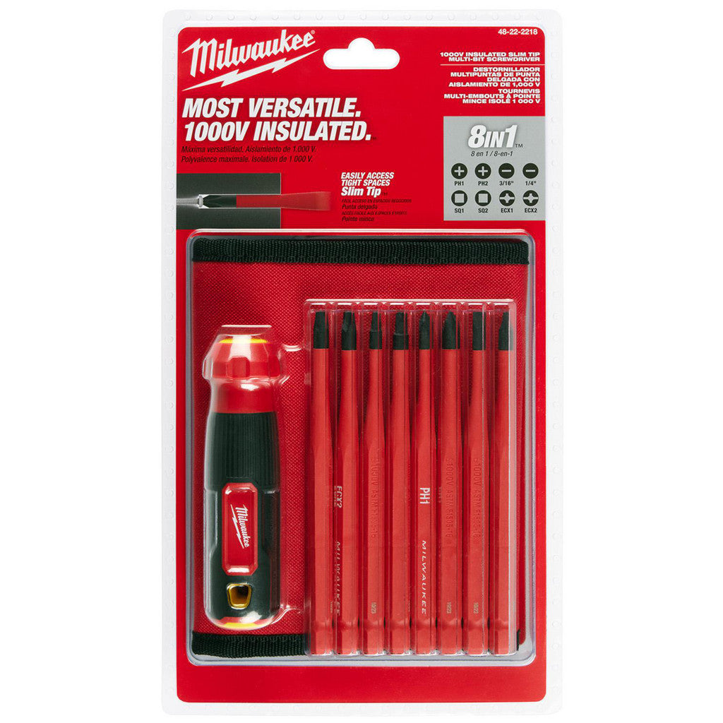 Milwaukee Tool 48-22-2218 8-in-1 1000V Insulated Slim Tip Multi-Bit Screwdriver