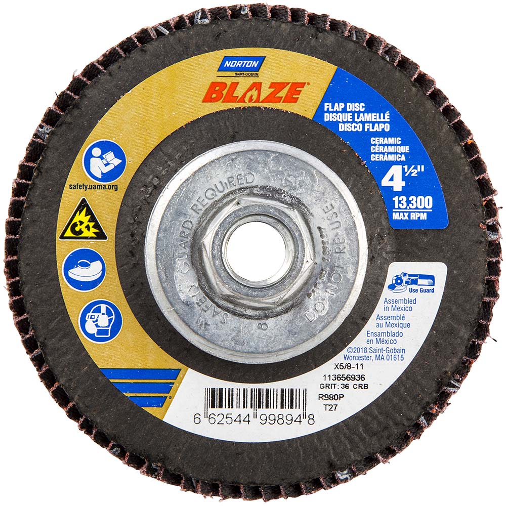 Norton 66254499894 Flap Disc: 4-1/2" Dia, Ceramic Alumina, Type 27 (Pack of 10)