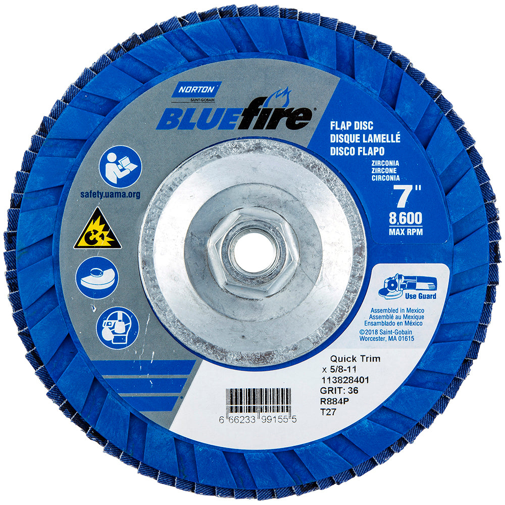 Norton 66623399155 Flap Disc: 7" Dia, Zirconia Alumina, Type 27 (Pack of 10)