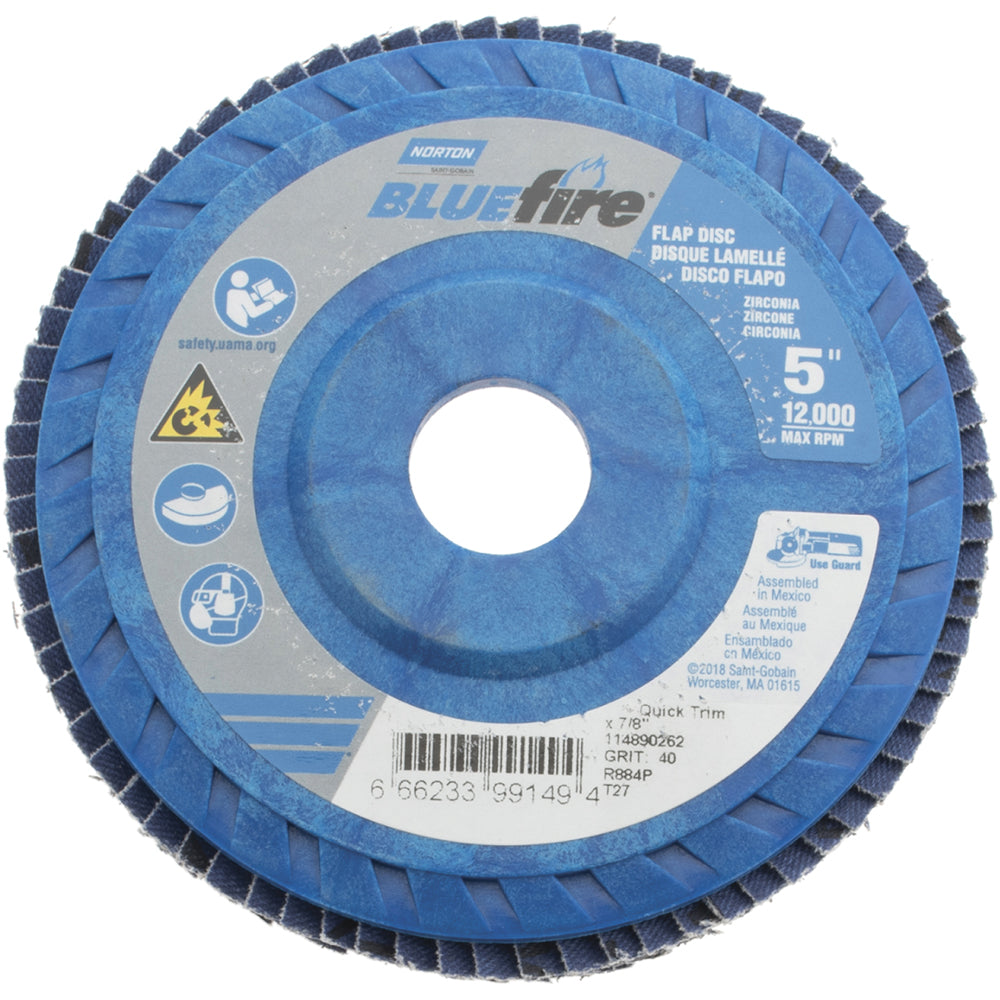 Norton 66623399149 Flap Disc: 5" Dia, 7/8" Hole, Zirconia Alumina, Type 27 (Pack of 10)