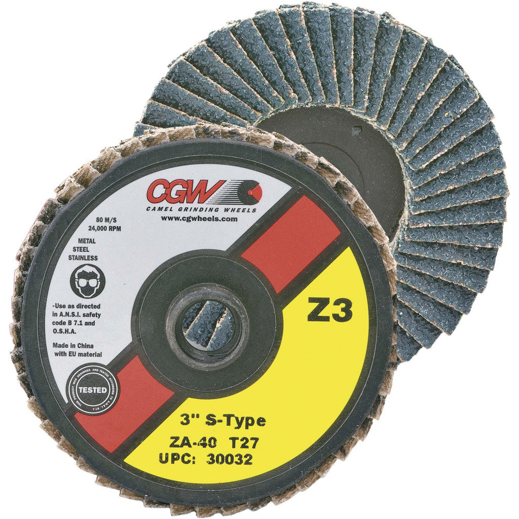 CGW Abrasives 30016 Flap Disc: 3" Dia, Zirconia Alumina, Flat (Pack of 10)