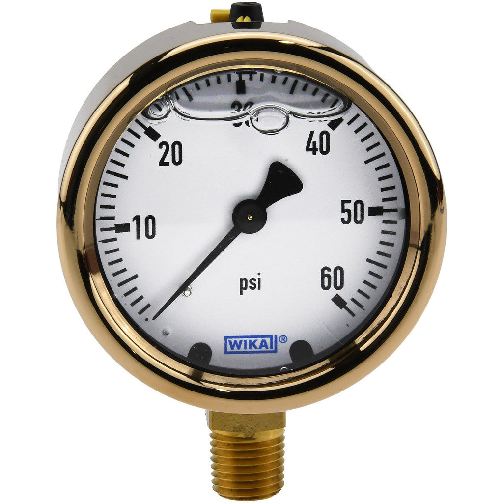 Wika 9310690 Pressure Gauge: 2-1/2" Dial, 0 to 60 psi, 1/4" Thread, NPT, Lower Mount