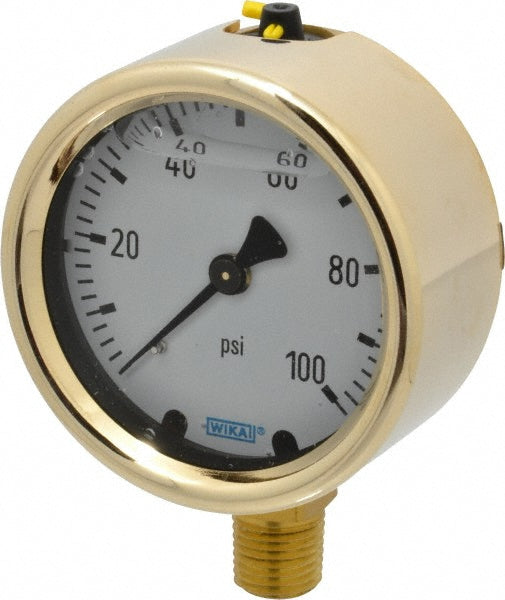 Wika 9310703 Pressure Gauge: 2-1/2" Dial, 0 to 100 psi, 1/4" Thread, NPT, Lower Mount