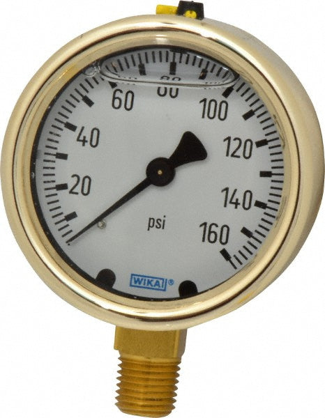 Wika 9310711 Pressure Gauge: 2-1/2" Dial, 0 to 160 psi, 1/4" Thread, NPT, Lower Mount