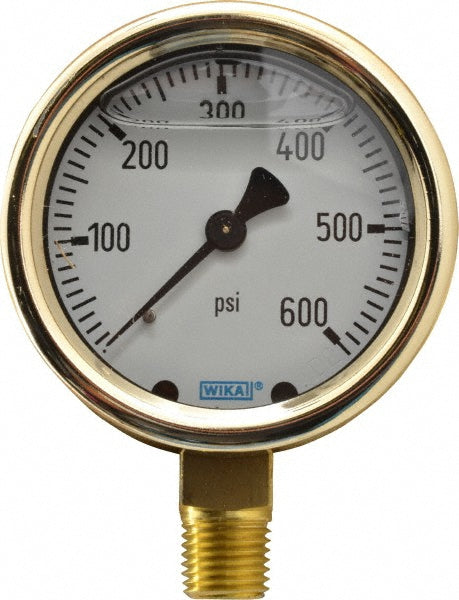 Wika 9310754 Pressure Gauge: 2-1/2" Dial, 0 to 600 psi, 1/4" Thread, NPT, Lower Mount
