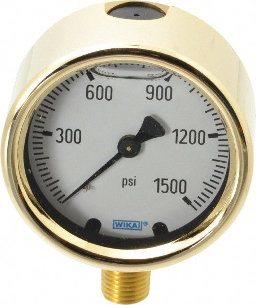 Wika 9310789 Pressure Gauge: 2-1/2" Dial, 0 to 1,500 psi, 1/4" Thread, NPT, Lower Mount