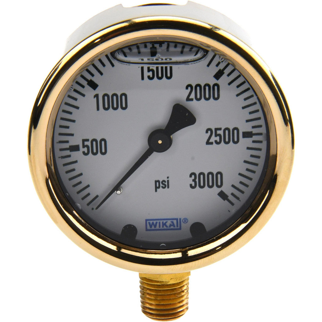 Wika 9310800 Pressure Gauge: 2-1/2" Dial, 0 to 3,000 psi, 1/4" Thread, NPT, Lower Mount