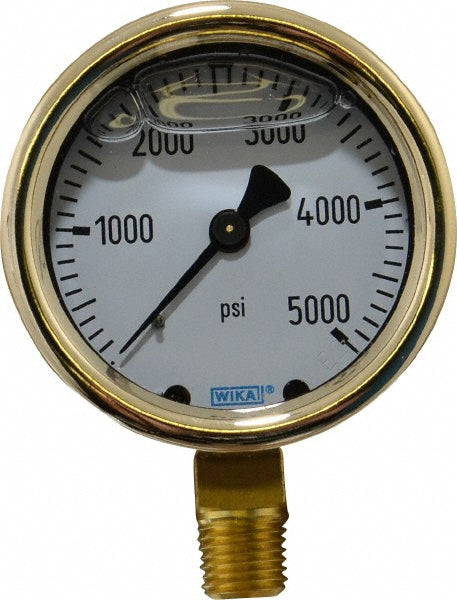 Wika 9310819 Pressure Gauge: 2-1/2" Dial, 0 to 5,000 psi, 1/4" Thread, NPT, Lower Mount