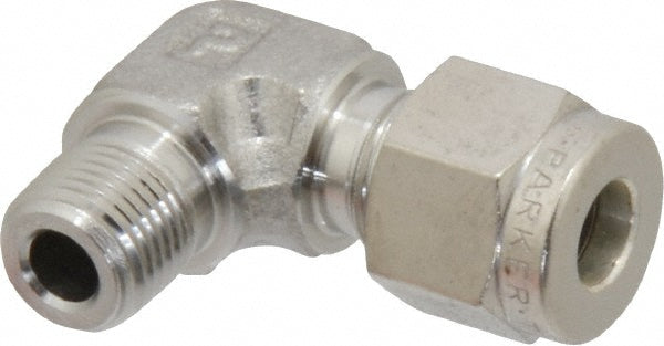 Parker 4MSEL2N-316 Compression Tube Male Elbow: 1/8-27" Thread, Compression x MNPT