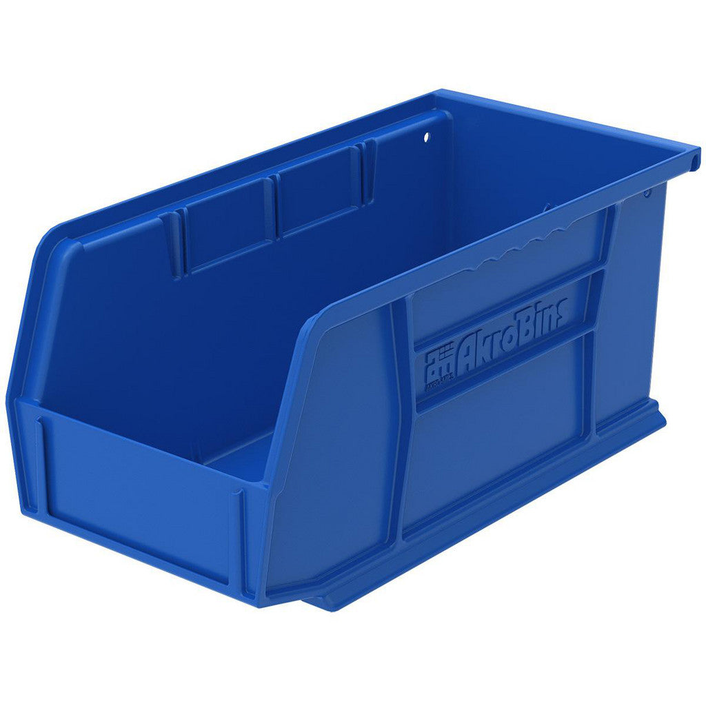Akro-Mils 30230BLUE Bins; Bin Style: Stackable; Shape: Rectangle; Material Family: Polymer; Overall Width (Inch): 5-1/2; Overall Length (Inch): 10-7/8; Overall Height (Inch): 4 (Pack of 12)