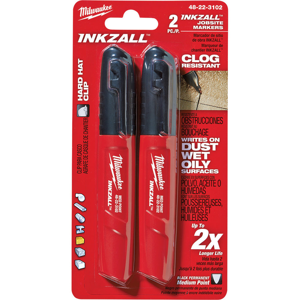 Milwaukee Tool 48-22-3102 INKZALL Black Medium Point Marker, 2-Pack