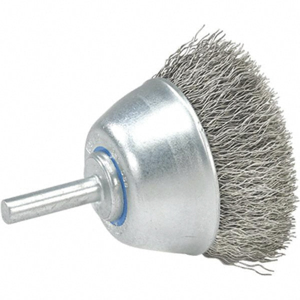 WALTER Surface Technologies 13C065 Cup Brush: 1-1/2" Dia, 0.0118" Wire Dia, Stainless Steel, Crimped