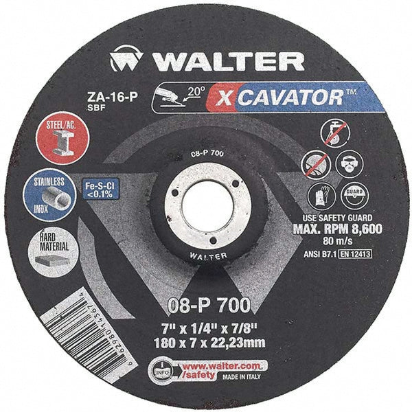 WALTER Surface Technologies 08P905 Depressed-Center Wheel: Type 27, 9" Dia, 1/4" Thick, 5/8-11 Hole, Aluminum Oxide