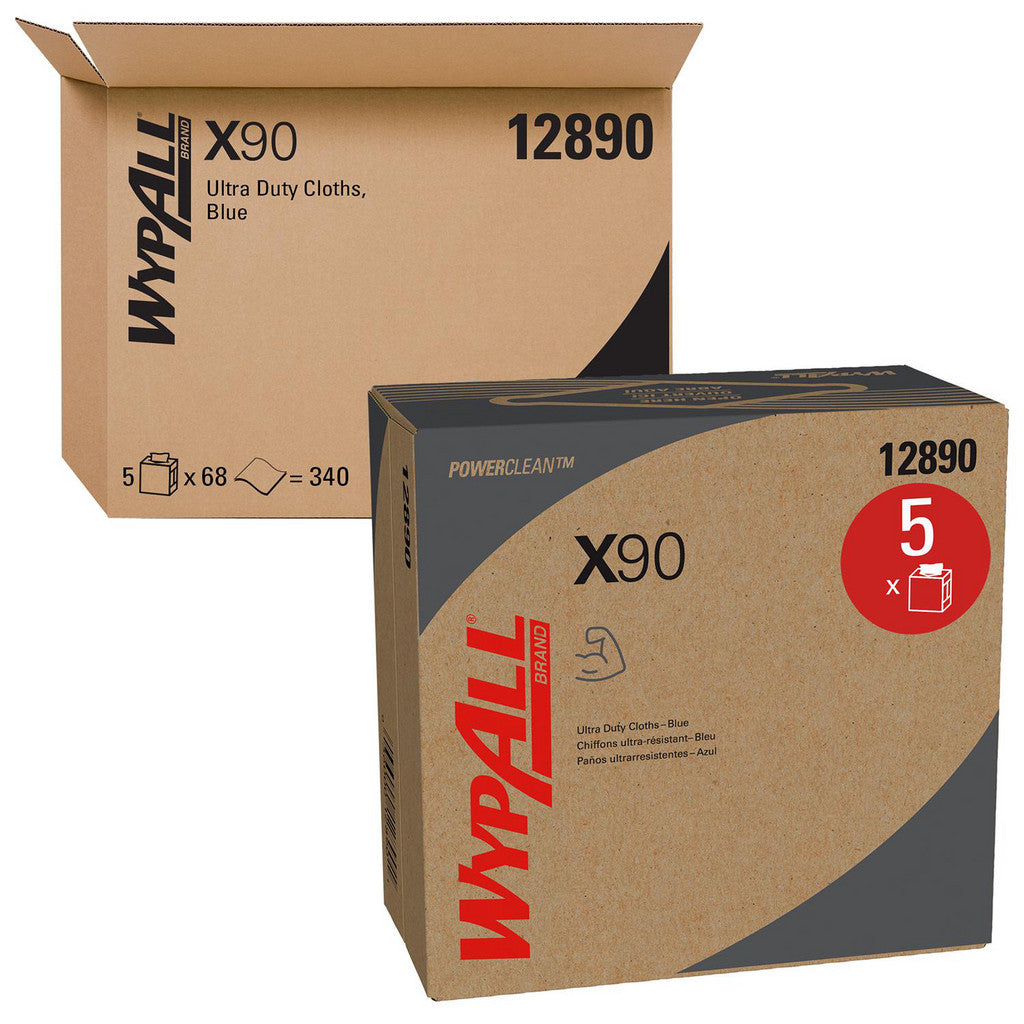 WypAll PowerClean x90 Ultra Duty Cloths (12890), Pop-Up Box, Extended Use Towels, Blue