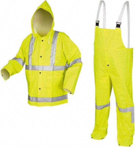 MCR Safety 2083SRXL Encapsulated Suits: X-Large, High-Visibility Lime, Polyester; PVC, Snaps Closure, Welt