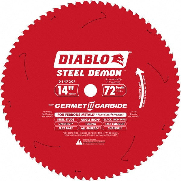 DIABLO D1472CF Wet & Dry Cut Saw Blade: 14" Dia, 1" Arbor Hole, 72 Teeth