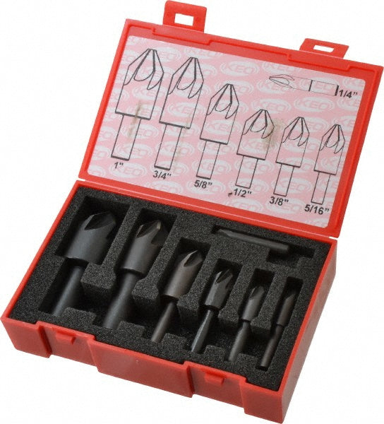 Keo 919-000-370 Countersink Set: 7 Pc, 1/4 to 1" Head Dia, 6 Flute, 82 deg Included Angle