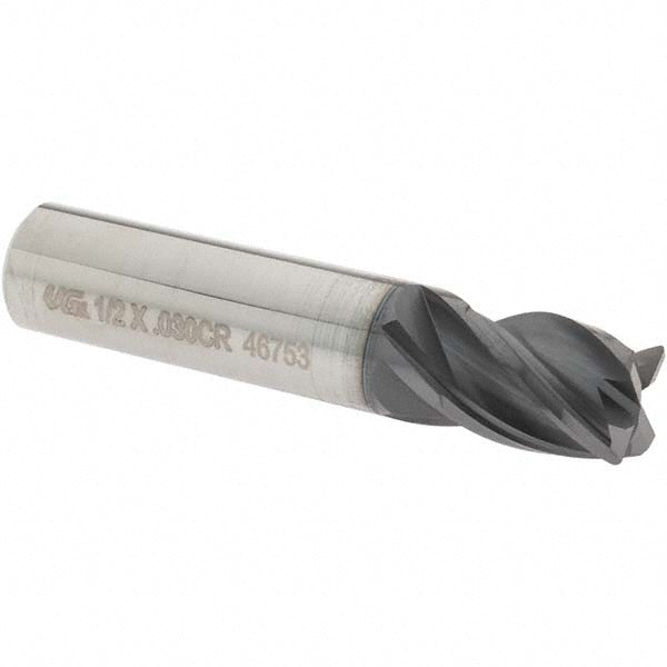 OSG VG434-5000 Corner Radius End Mill: 1/2" Dia, 5/8" LOC, 0.0300" Corner Radius, 4 Flute, Solid Carbide