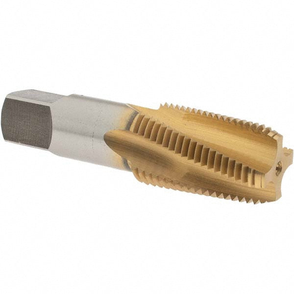 OSG 1735505 1/2-14 NPT, 15° Helix, 4 Flutes, Modified Bottoming Chamfer, TiN Finish, High Speed Steel, Spiral Flute Pipe Tap