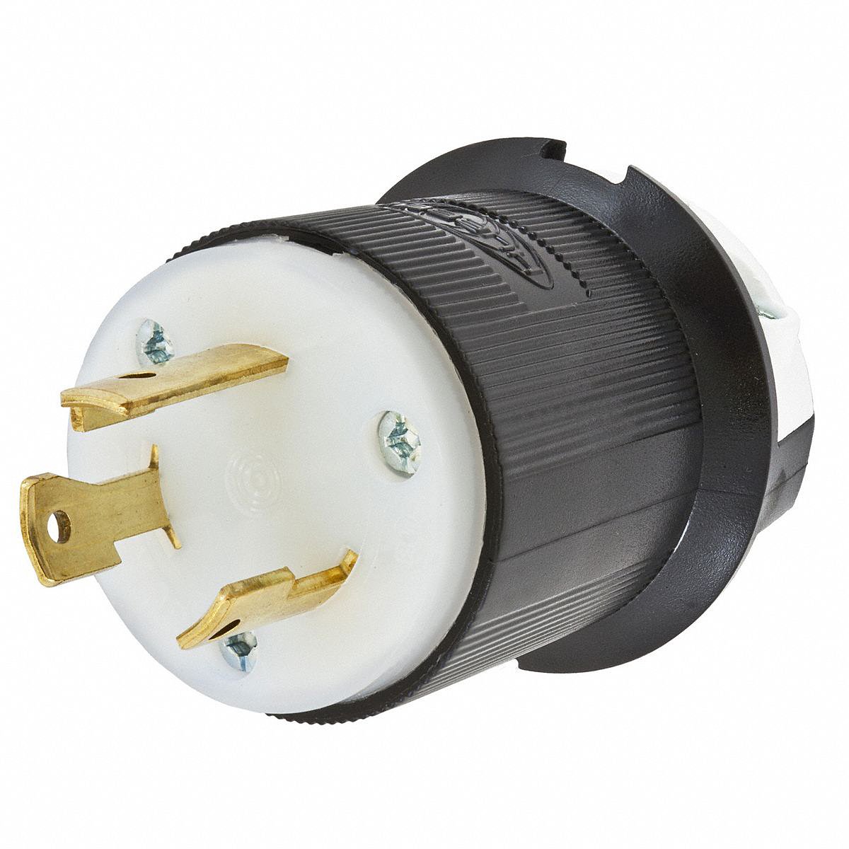 Hubbell Locking Plug, Straight, 30A, Black/White Nylon, 3-Blade (HBL2611)