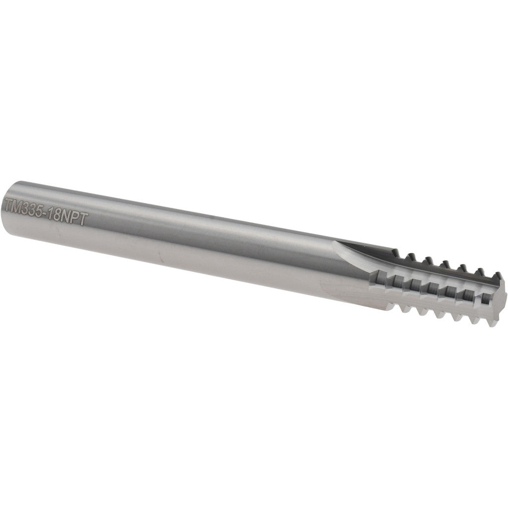 Scientific Cutting Tools TM33518NPT Straight Flute Thread Mill: 1/4-18 & 3/8-18, External & Internal, 4 Flutes, 3/8" Shank Dia, Solid Carbide