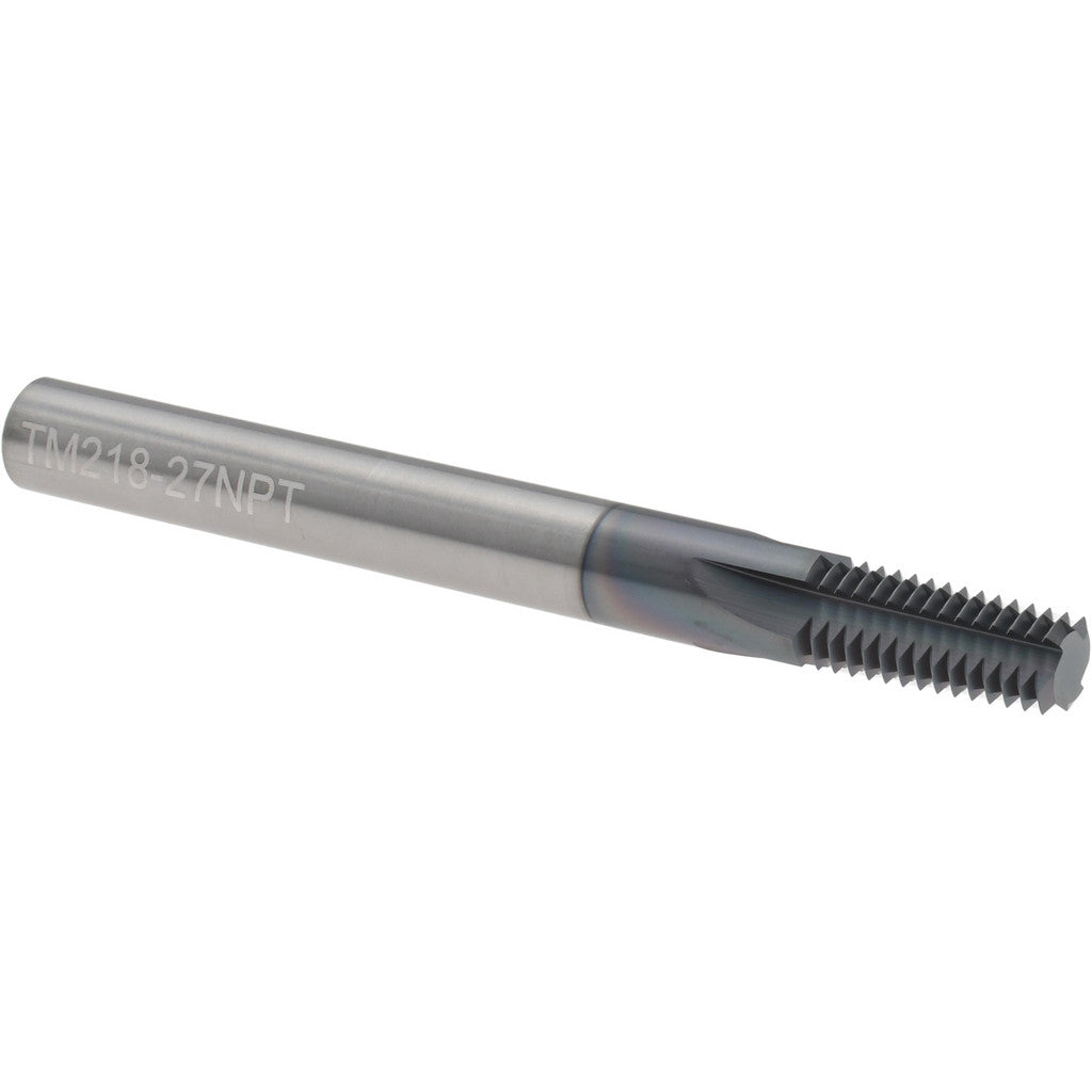 Scientific Cutting Tools TM21827NPT-A Straight Flute Thread Mill: 1/16 - 27 & 1/8 - 27, External & Internal, 4 Flutes, 1/4" Shank Dia, Solid Carbide