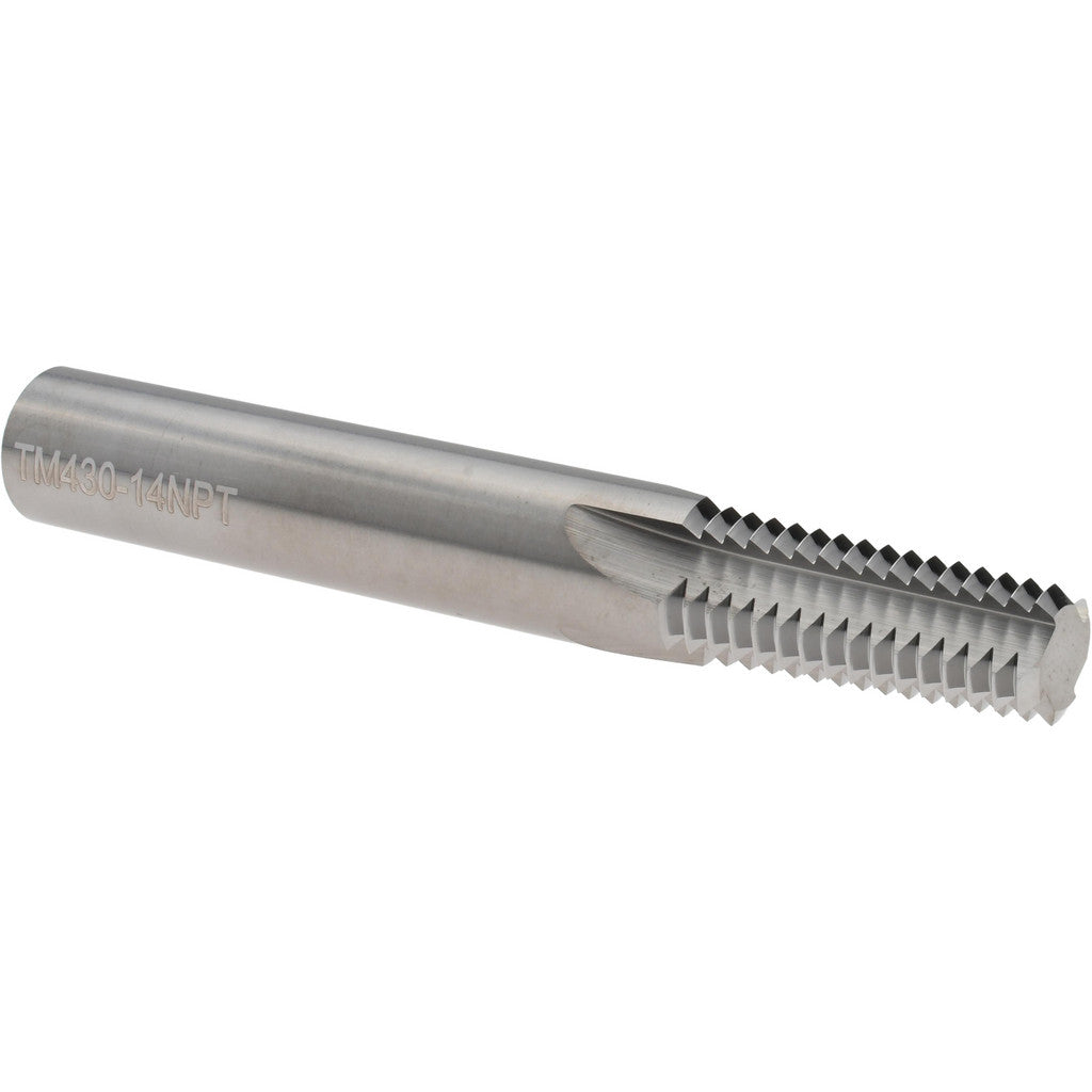 Scientific Cutting Tools TM 430-14NPT Straight Flute Thread Mill: 1/2-14 & 3/4-14, External & Internal, 4 Flutes, 1/2" Shank Dia, Solid Carbide