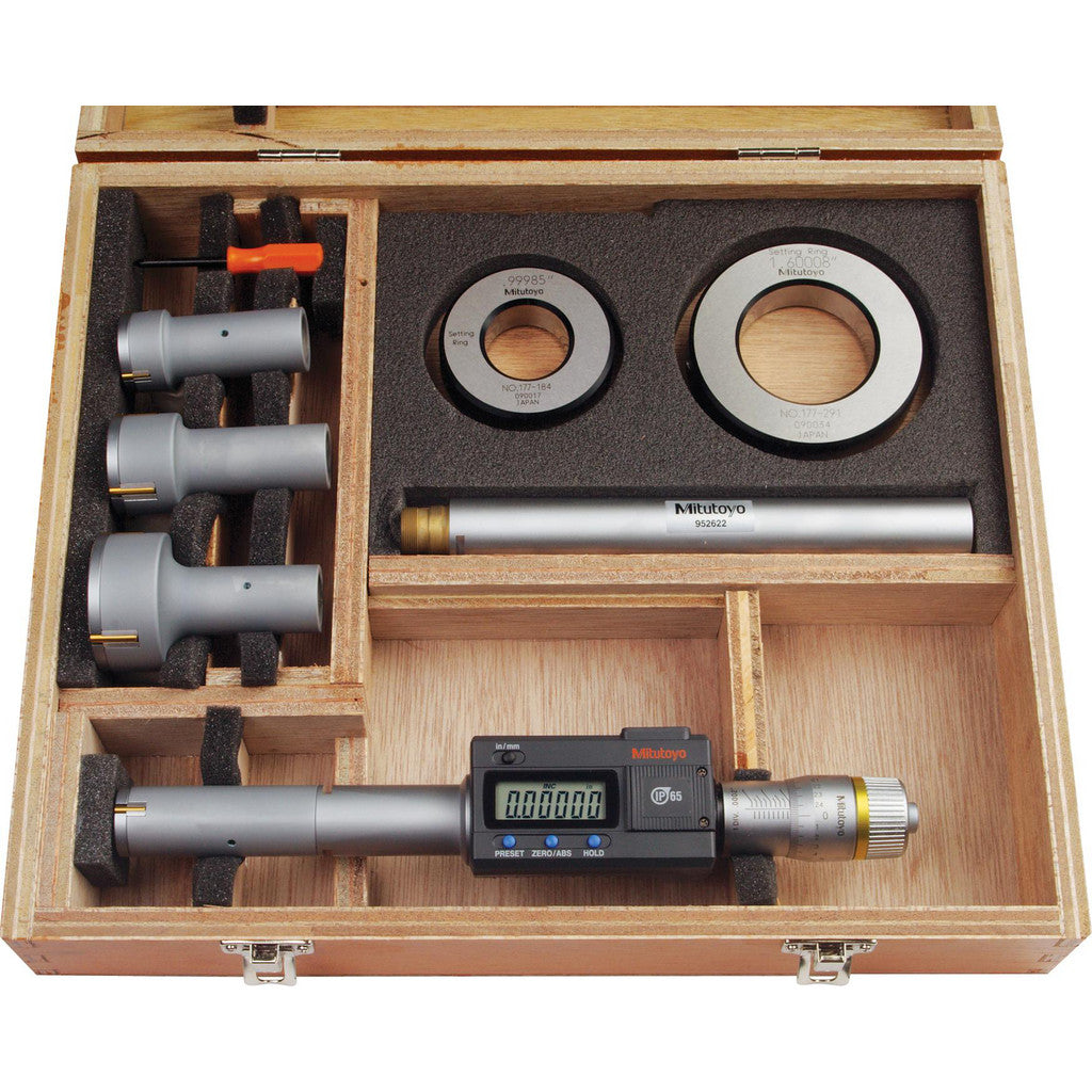 Mitutoyo 468-978 Electronic Inside Micrometers; Minimum Measurement (Decimal Inch): 1; Maximum Measurement (Decimal Inch): 2; Rod Type: Extension; Thimble Type: Ratchet Stop; Resolution (Decimal Inch): 0.001; Gage Depth (Decimal Inch): 4