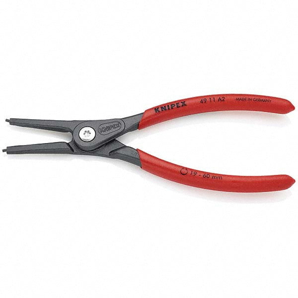 Knipex 4911A2 Retaining Ring Pliers; Tool Type: External Ring Pliers; Type: External; Tip Angle: 0; Ring Diameter Range (Inch): 3/4 to 2-3/64; Tip Diameter (mm): 1.80; Overall Length (mm): 180.00