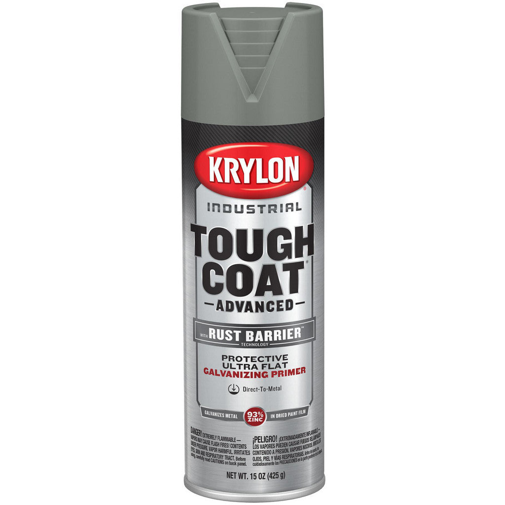 Krylon K00859008 Industrial Tough Coat Advanced with Rust Barrier Technology - Primer, Ultra Flat, Galvanizing Gray Primer, 15 oz