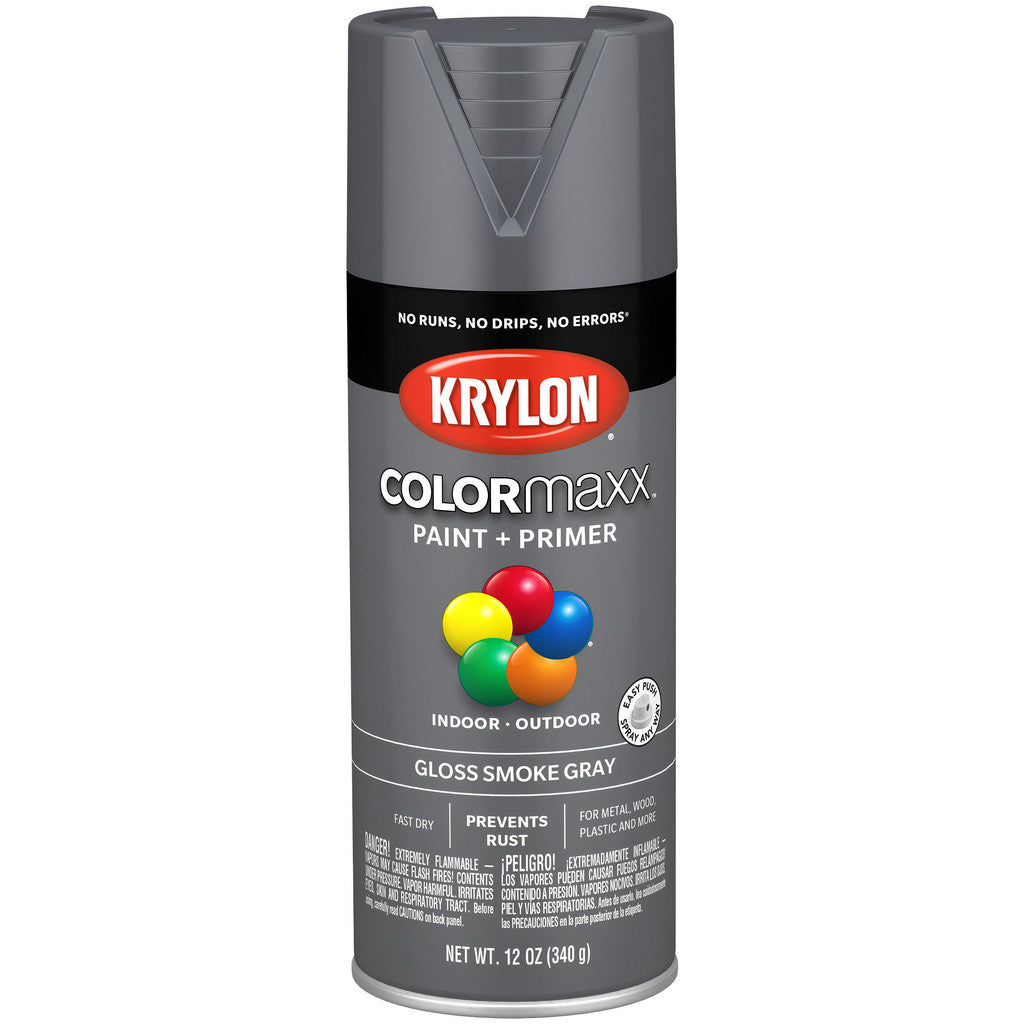 Krylon K05539007 COLORmaxx Paint + Primer, Gloss, Smoke Gray, 12 oz