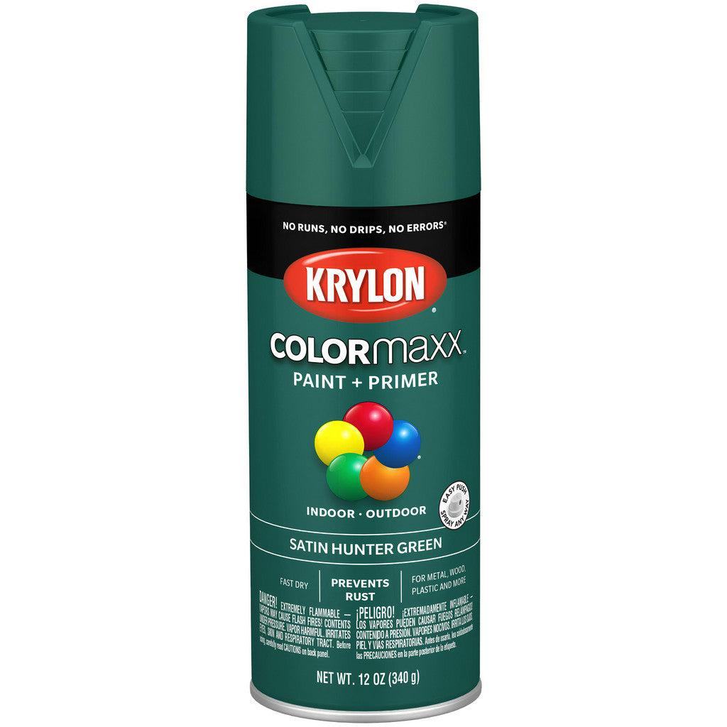 Krylon K05563007 COLORmaxx Paint + Primer, Satin, Hunter Green, 12 oz