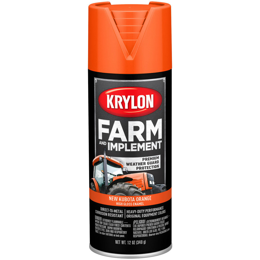 Krylon K01954008 Farm & Implement Spray Paint, High Gloss, New Kubota Orange, 12 oz